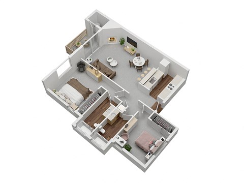 2 Bedroom 2 bath 3D floor plan at Laurel Creek, Fairfield, 94533